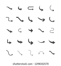 Vector illustration of curved arrow icons. 25 curved arrow icons set. curve icons