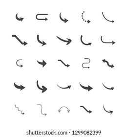 Vector illustration of curved arrow icons. 25 curved arrow icons set. curve icons