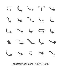 Vector illustration of curved arrow icons. 25 curved arrow icons set. curve icons