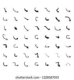 Vector illustration of curved arrow icons. 49 curved arrow icons set. curve icons