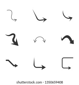 Vector illustration of curved arrow icons. 9 curved arrow icons set. curve icons