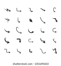 Vector illustration of curved arrow icons. 25 curved arrow icons set. curve icons