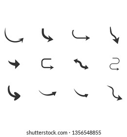 Vector illustration of curved arrow icons. 9 curved arrow icons set. curve icons
