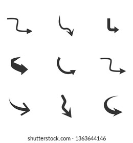 Vector illustration of curved arrow icons. 9 curved arrow icons set. curve icons