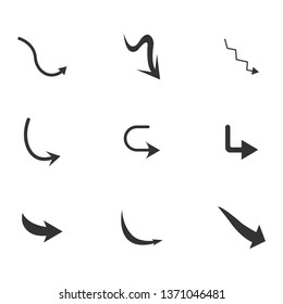 Vector illustration of curved arrow icons. 9 curved arrow icons set. curve icons