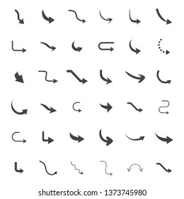 Vector illustration of curved arrow icons. 36 curved arrow icons set. curve icons