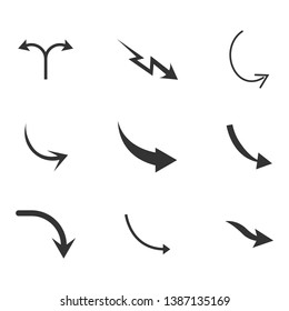 Vector illustration of curved arrow icons. 9 curved arrow icons set. curve icons