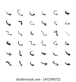 Vector illustration of curved arrow icons. 36 curved arrow icons set. curve icons