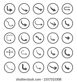 Vector illustration of curved arrow icons. Curved arrow icons set. curve icons