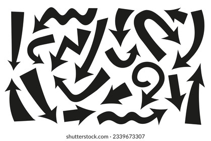 Ilustración vectorial de iconos de flecha curvada. Conjunto de flechas negras de concepto para diseño web, aplicaciones móviles