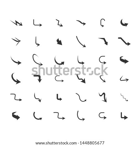 Vector illustration of curved arrow icons. 36 curved arrow icons set. curve icons