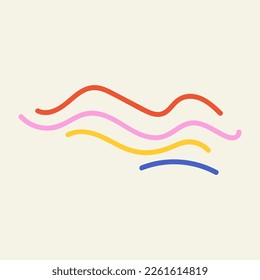 Vector illustration of curved colored lines of different shapes and directions drawn by hand.
