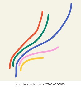 Ilustración vectorial de líneas de color curvo de diferentes formas y direcciones dibujadas a mano.