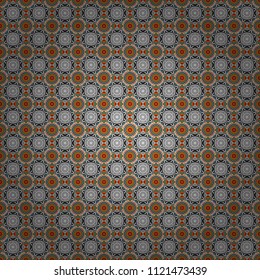 Vector illustration. Curved doodling background. Tracery seamless pattern in Mehndi style. Ethnic colorful doodle texture in gray, brown and blue colors.