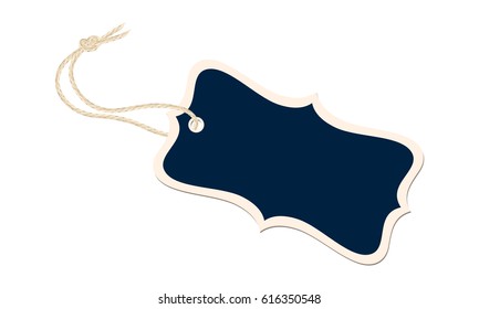 Vector illustration of curved fancy gift label with realistic linen string tying. 