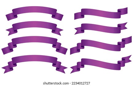 Vector illustration of Curved gradation ribbon label 8 types set (purple)