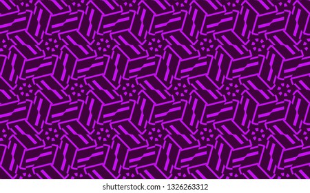 Vector illustration with curved line. Modern pattern in triangles style. For modern interior design, fashion print. Light, dark purple. Seamless.