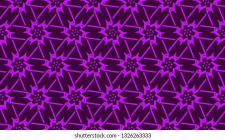 Vector illustration with curved line. Modern pattern in triangles style. For modern interior design, fashion print. Light, dark purple. Seamless.