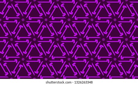 Vector illustration with curved line. Modern pattern in triangles style. For modern interior design, fashion print. Light, dark purple. Seamless.
