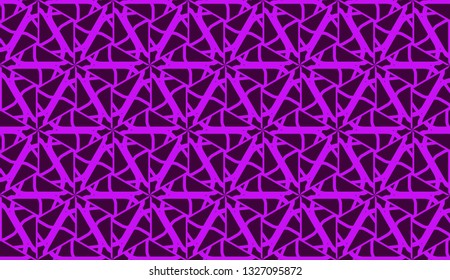 Vector illustration with curved line. Modern pattern in triangles style. For modern interior design, fashion print. Light, dark purple. Seamless.