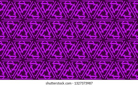 Vector illustration with curved line. Modern pattern in triangles style. For modern interior design, fashion print. Light, dark purple. Seamless.