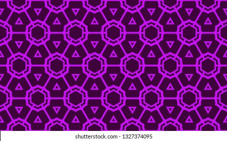 Vector illustration with curved line. Modern pattern in triangles style. For modern interior design, fashion print. Light, dark purple. Seamless.