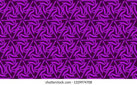 Vector illustration with curved line. Modern pattern in triangles style. For modern interior design, fashion print. Light, dark purple. Seamless.