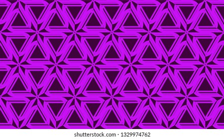 Vector illustration with curved line. Modern pattern in triangles style. For modern interior design, fashion print. Light, dark purple. Seamless.