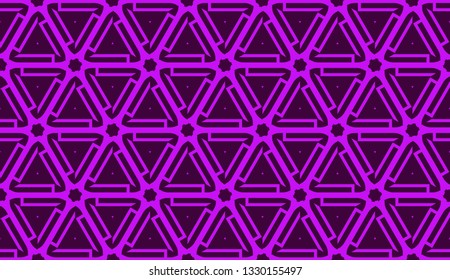 Vector illustration with curved line. Modern pattern in triangles style. For modern interior design, fashion print. Light, dark purple. Seamless.