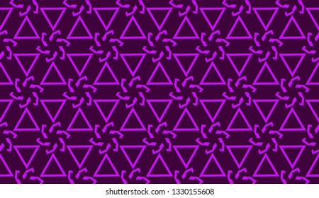 Vector illustration with curved line. Modern pattern in triangles style. For modern interior design, fashion print. Light, dark purple. Seamless.