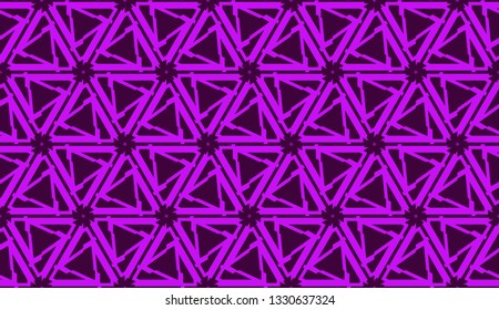 Vector illustration with curved line. Modern pattern in triangles style. For modern interior design, fashion print. Light, dark purple. Seamless.
