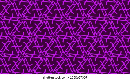 Vector illustration with curved line. Modern pattern in triangles style. For modern interior design, fashion print. Light, dark purple. Seamless.