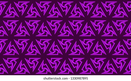 Vector illustration with curved line. Modern pattern in triangles style. For modern interior design, fashion print. Light, dark purple. Seamless.