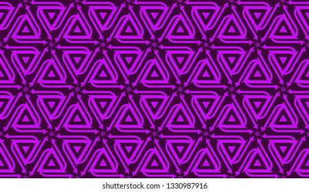 Vector illustration with curved line. Modern pattern in triangles style. For modern interior design, fashion print. Light, dark purple. Seamless.