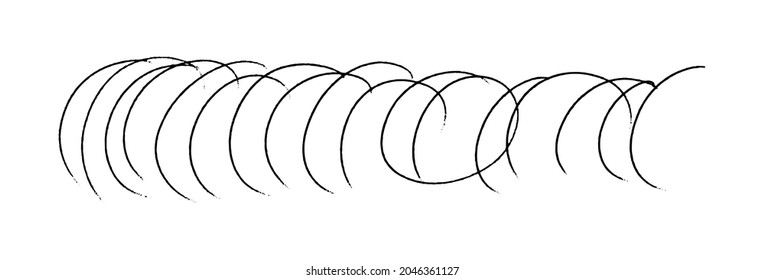 Ilustración vectorial de líneas curvas. Ataques de doodle con arcos dibujados a mano. Textura de fondo horizontal aislada en blanco.