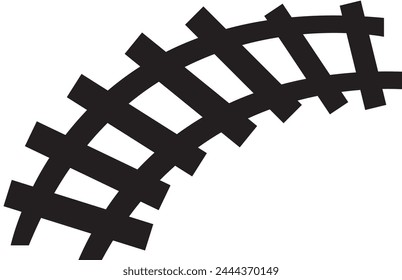 Vector illustration of curved railroad isolated on a white background. Straight and curved railway train track icon set. Perspective view railroad train paths.