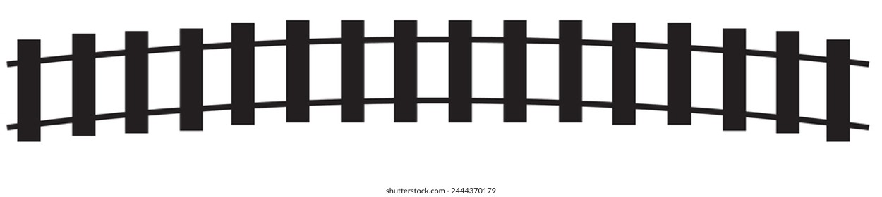 Ilustración vectorial de ferrocarril curvo aislado sobre un fondo blanco. Conjunto de iconos de pista de tren de ferrocarril recto y curvo. Perspectiva vista de los carriles ferroviarios.