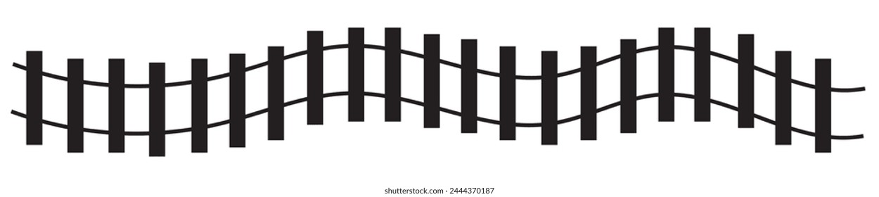 Vector illustration of curved railroad isolated on a white background. Straight and curved railway train track icon set. Perspective view railroad train paths.