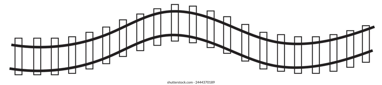 Vector illustration of curved railroad isolated on a white background. Straight and curved railway train track icon set. Perspective view railroad train paths.