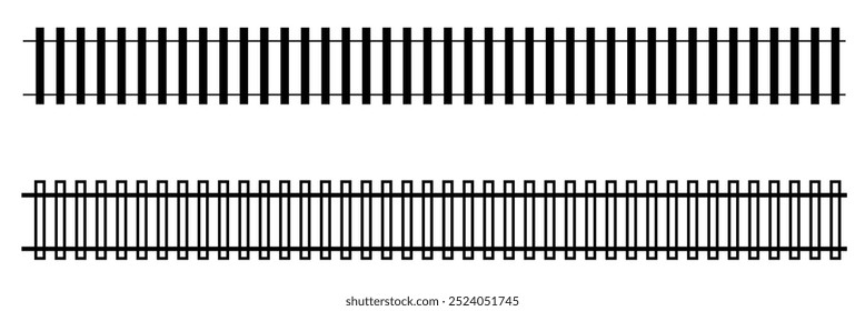 Ilustración vectorial de ferrocarril curvo aislado. Conjunto de iconos de pista de tren ferroviario recto y curvo.