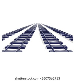 Vector illustration of curved railroad isolated on white background. Straight and curved railway train track icon set. Perspective view railroad train pathes