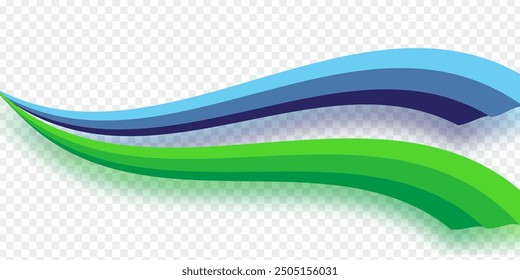 Ilustración vectorial de rayas curvas con sombra sobre fondo transparente