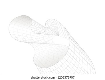 Vector illustration of a curvilinear shape. The shape looks like a futuristic building