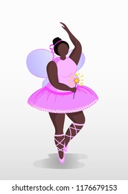 Vector illustration of curvy girl in pink fairy costume on white background