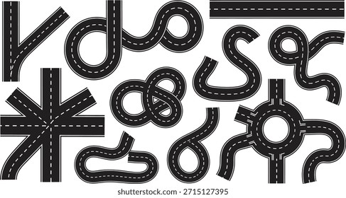 Vector Illustration of Curvy Roads Intersections and Roundabouts Graphic Design
