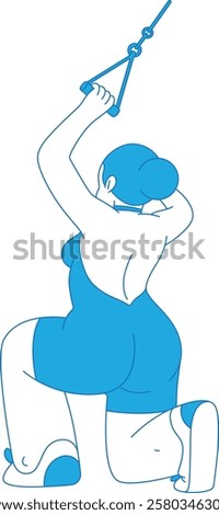 Vector illustration of curvy woman doing exercise at the gym using blue color sexy outfit in minimalist flat design style