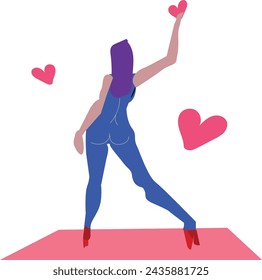 Una ilustración vectorial de una mujer con curvas de pie con el amor y la adoración en la vida. Concepto de potenciación femenina. Concepto de relación y citas. Amor y salud. Una mujer superando obstáculos para matar