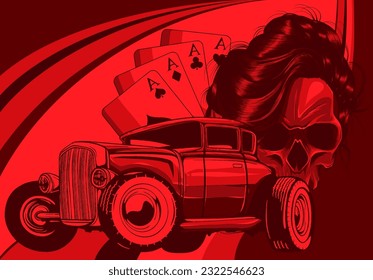 vector illustration of custom colorful hot rod