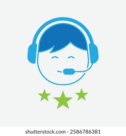 Vector illustration of a customer care icon, featuring a friendly customer support representative with a headset, symbolizing communication and assistance. customer support, helpdesk, service-oriented