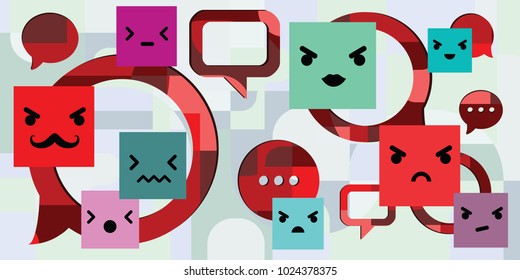 Vector Illustration Of Customer Complaints And Negative Comments With Angry Face Symbols